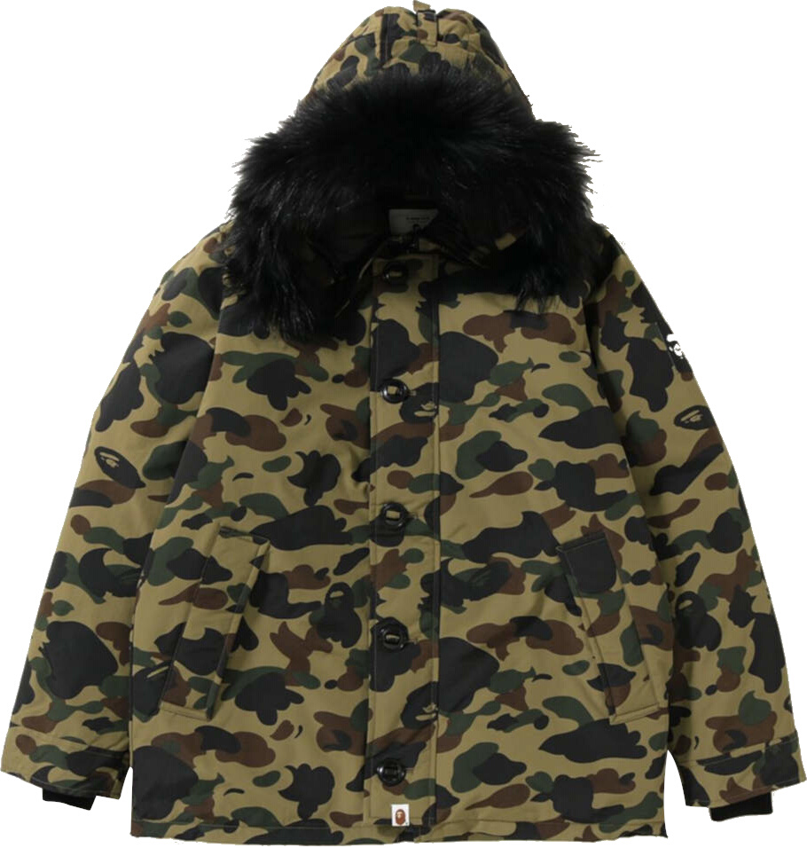 BAPE Green & Fur '1st Camo' Puffer Jacket | Incorporated Style