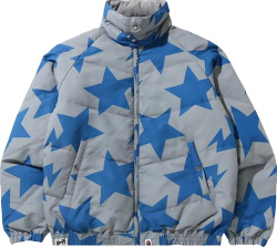 Bape Grey And Blue Star Print Down Puffer Jacket