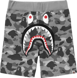 Bape Grey Camo Print Honeycomb Shark Shorts