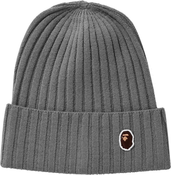 Bape Grey Wide Ribbed One Point Beanie