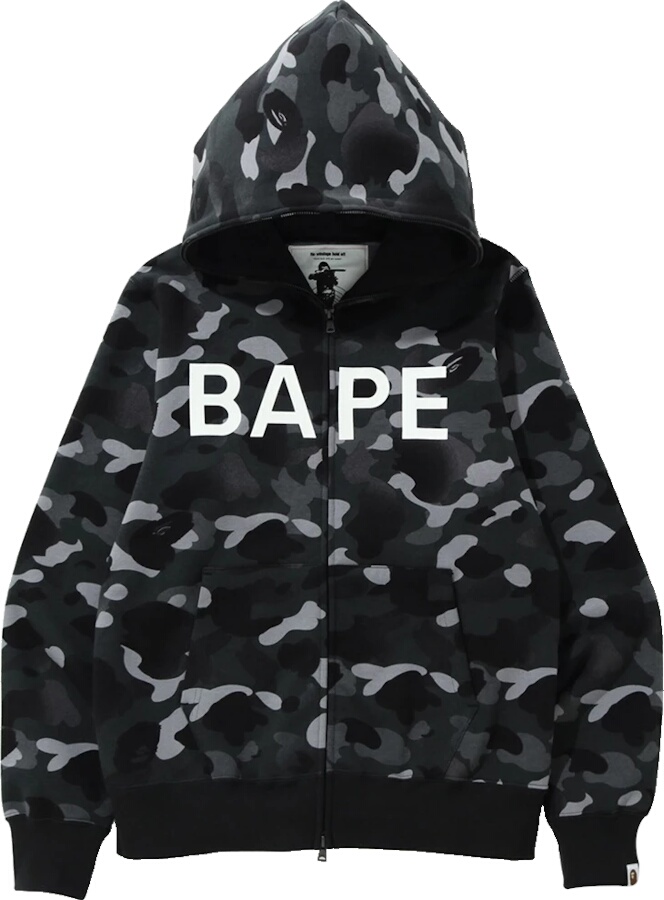 BAPE Logo Print Black Camo Hoodie 