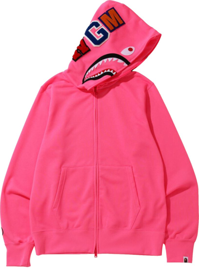 BAPE Neon Pink Zip Shark Hoodie | INC STYLE