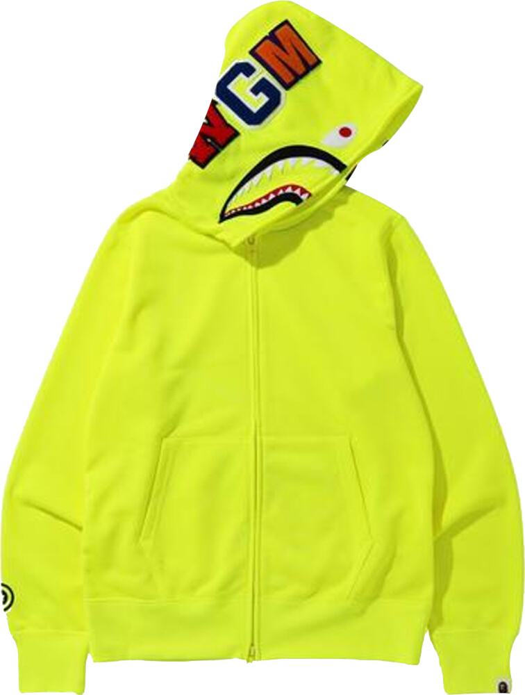 BAPE Neon Yellow Zip Shark Hoodie | INC STYLE
