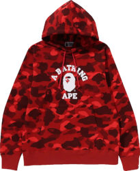 Bape Red Color Camo College Hoodie