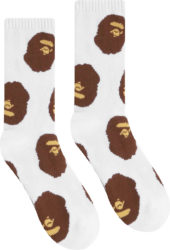Bape White And Brown Ape Head Print Socks