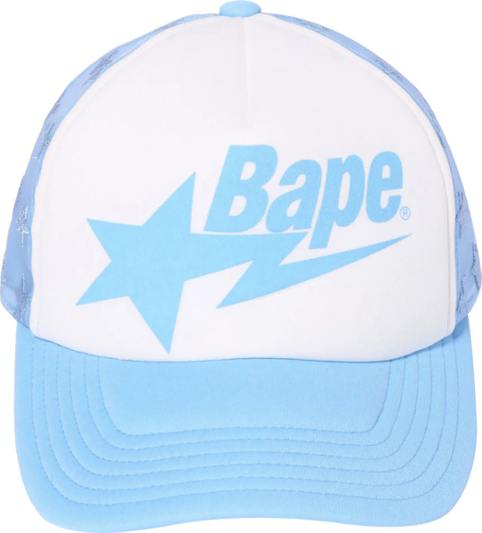 Bape White And Light Blue Allover Bapesta Logo Hat