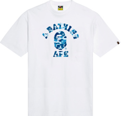 Bape White And Light Blue Color Camo College Logo T Shirt