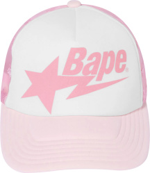 Bape White And Pink Allover Bapesta Logo Trucker Hat