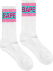 Bape White And Pink Logo Stripe Socks