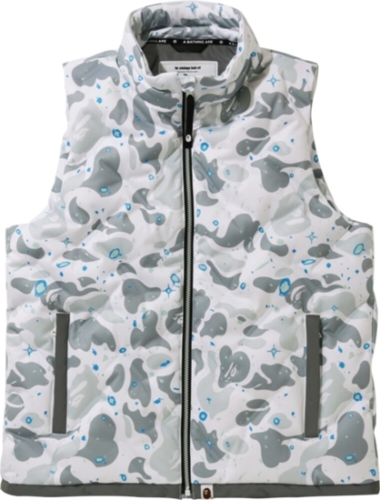 BAPE White & Grey 'Space' Camo Puffer Vest | Incorporated Style