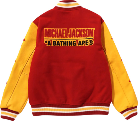 Bape X Michael Jackson Red And Yellow Varsity Jacket