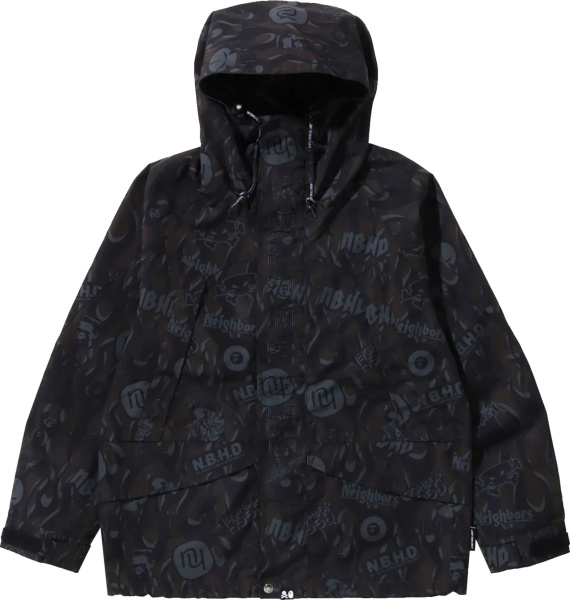 Bape X Neighborhood Black Camo Print Hooded Jacket