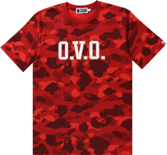 Bape X Ovo Red Color Camo Logo T Shirt