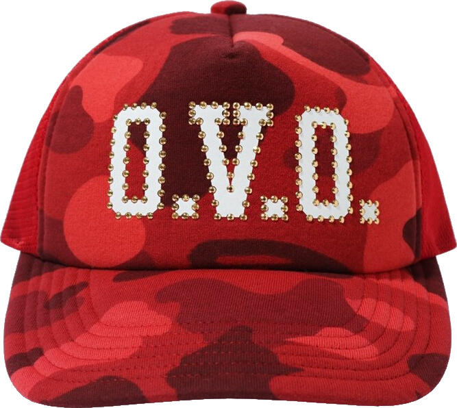 BAPE x OVO Red 'Color Camo' Trucker Hat | INC STYLE