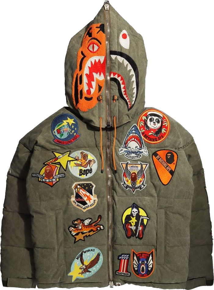 BAPE x READYMADE Olive Green Patches Shark Jacket | Incorporated Style