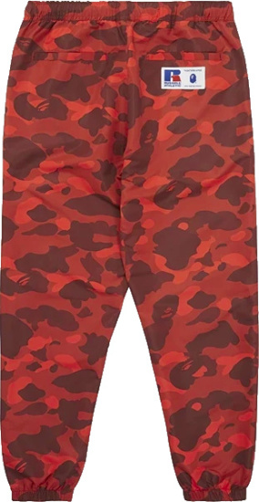 Bape X Russell Red Color Camo Track Pants