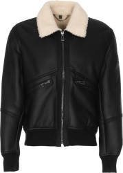 Belstaff Black Leather Shearling Collar Tracer Jacket