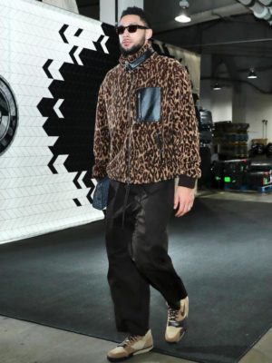 Ben Simmons Amiri Leopard Fleece Black Drawstring Pants Nike Air Max Sneakers Goyard Pouch