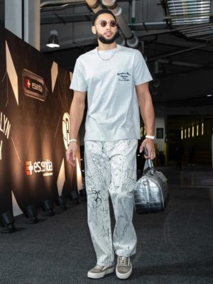 Ben Simmons Dior Atelier Striped Tee Amiri Cracked Pants Rick Owens Sneakers Black Croc Bag