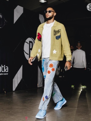 Ben Simmons Wearing A Brain Dead Cardigan With Nahmais Jeans And Nike Dunk Sneakers