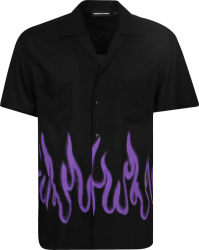 Black And Purple Spray Flame Print Shirt