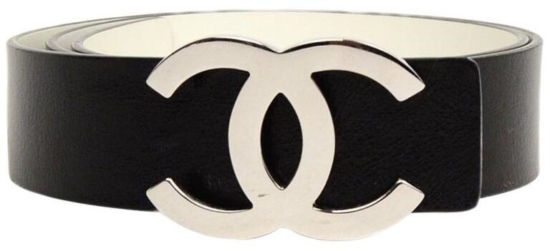 Black Chanel Cc Belt With Silver Tone Buckle
