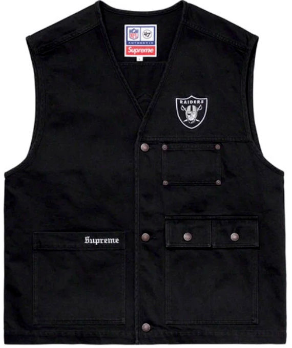 Supreme x 47 Brand Oakland Raiders Black Denim Vest (SS19) | Incorporated  Style