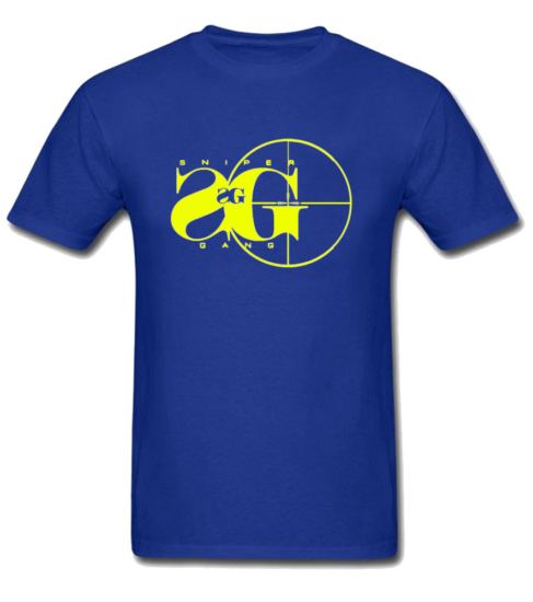 Blue Sniper Gang T Shirt With Yellow Printed Logo Worn By Kodak Black