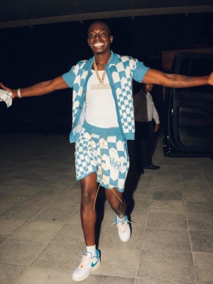 Bobby Shmurda Wearing A Rhude Checkered Knit Shirt And Shorts With Nike Af1s