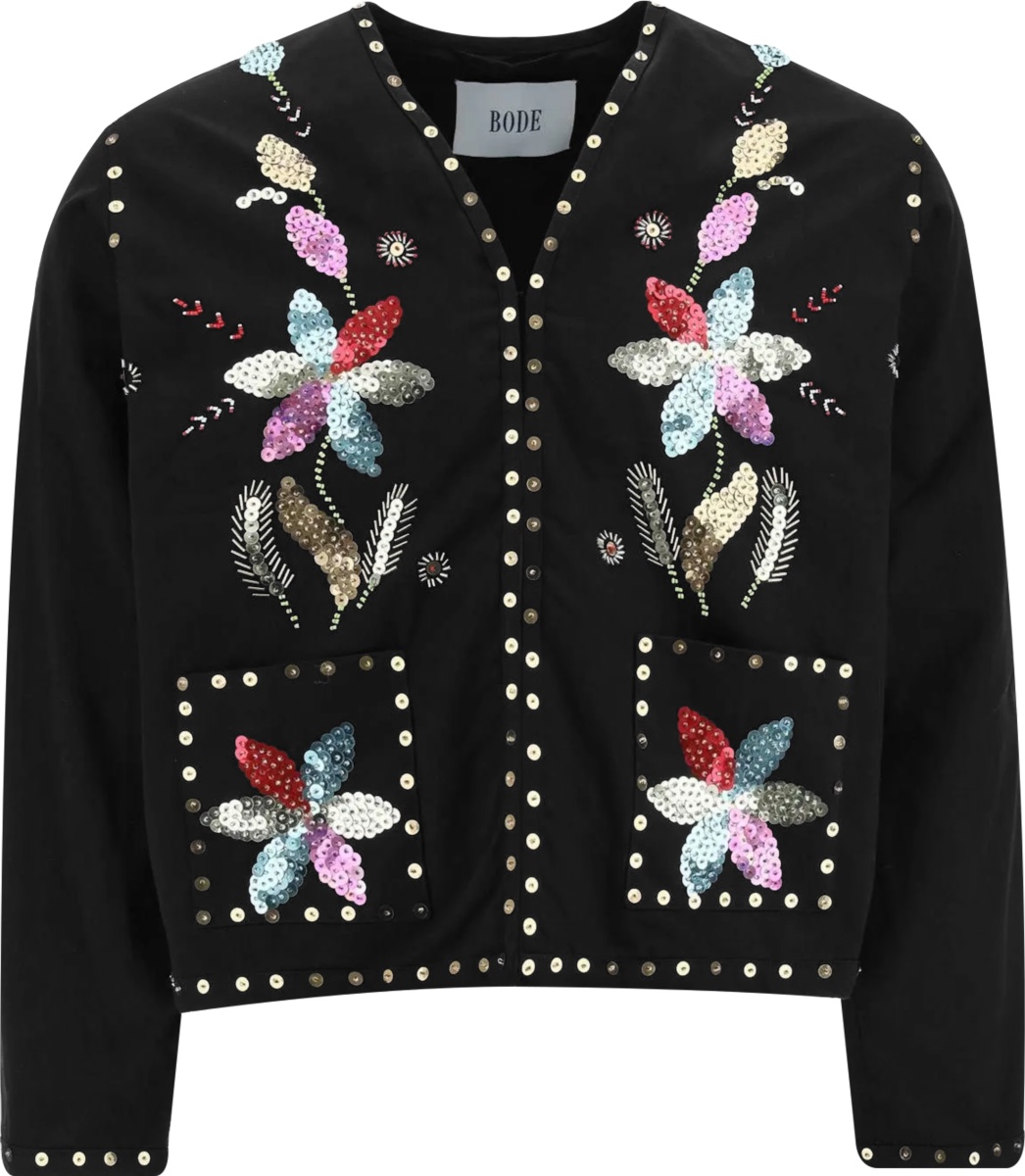BODE Black & Multicolor Flower Sequin Jacket | INC STYLE