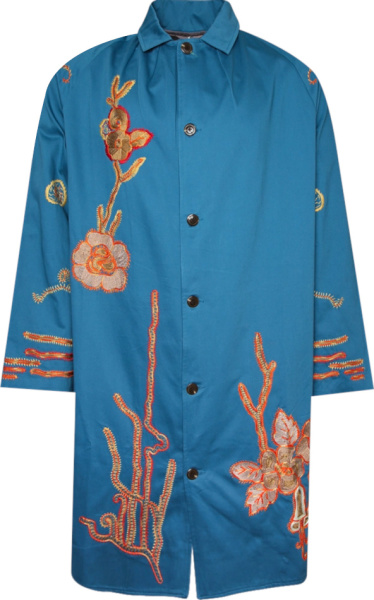Bode Blue Bell Flower Single Breasted Coat