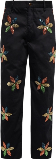 Bode White And Multicolor Flower Sequined Pants