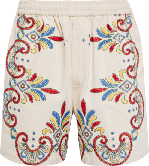 Bode White And Multicolor Paisley Embroidered Linen Shorts