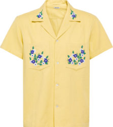 Bode Yellow Flower Beaded Pockets Chicory Shirt