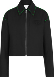 Black & Green Contrast Stitch Zip Jacket