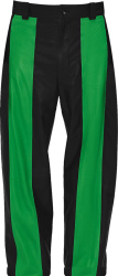 Black & Green-Panel Leather Pants