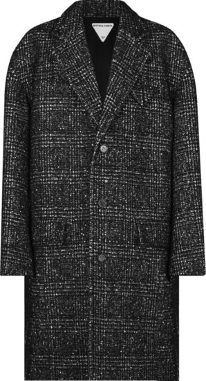 Bottega Veneta Black Speckled Check Wool Coat