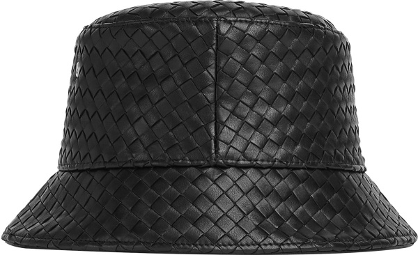 Bottega Veneta Black Woven Leather Bucket Hat