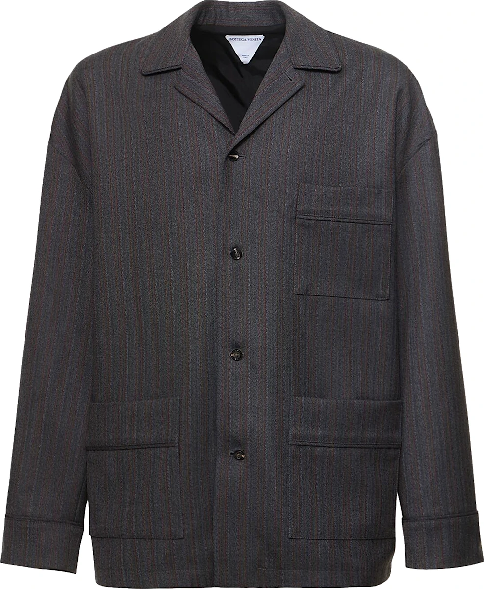 Bottega Veneta Dark Grey Wool Striped Chore Jacket