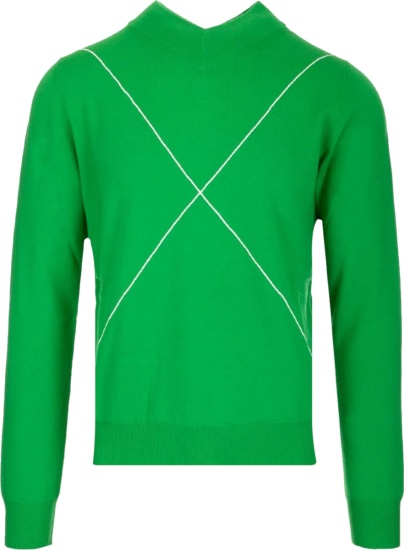 Bottega Veneta Green And White X Stitched Sweater