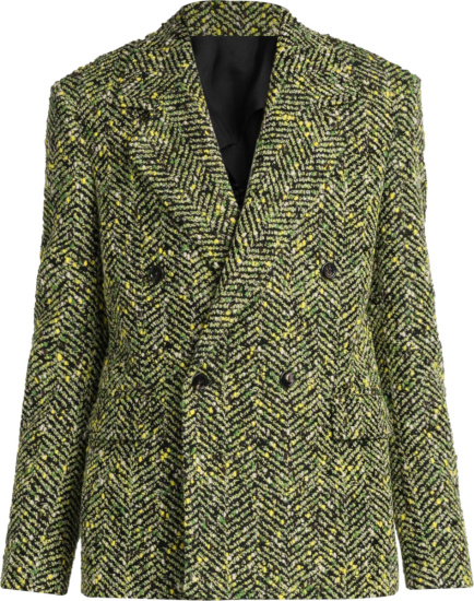 Bottega Veneta Green And Yellow Speckled Double Breasted Jacket