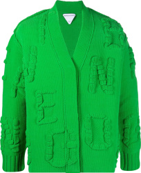 Bottega Veneta Green Chunky Knit Logo Embossed Cardigna