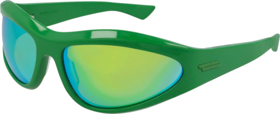 Bottega Veneta Green Mirrored Oval Sport Sunglasses