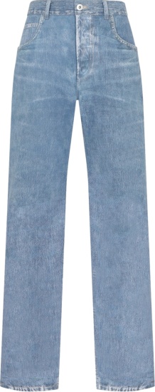 Bottega Veneta Light Wash Blue Denim Print Leather Jeans