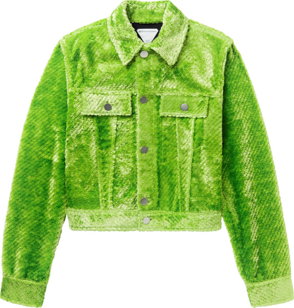 Bottega Veneta Lime Green Chenille Trucker Jacket