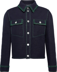 Bottega Veneta Navy And Contrast Green Stitch Knitted Jacket