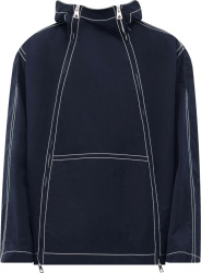 Bottega Veneta Navy Blue Contrast Stitch Hooded Double Zip Anorak Jacket