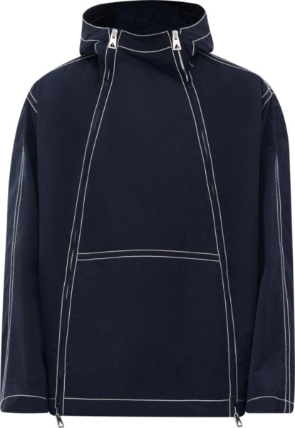 Bottega Veneta Navy Blue Double Zip Hooded Anorak Jacket