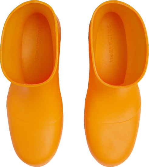 Bottega Veneta Tangerine Orange Rubber Puddle Ankle Boots