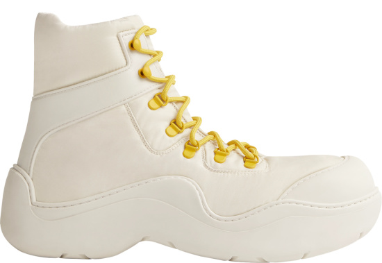 Bottega Veneta White And Yellow Lace Puddle Bomber Boots